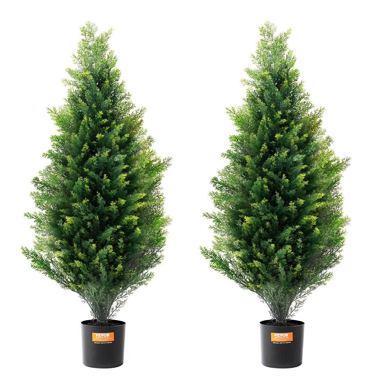 2 Pieces Artificial Cedar Topiary Trees Tall Faux Evergreen Plants in Pots for Indoor Outdoor